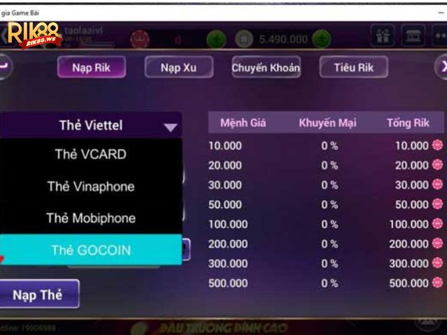 Hướng Dẫn Nạp Rút Rik88 Chi Tiết Từ A-Z 3 Nạp qua thẻ cào điện thoại