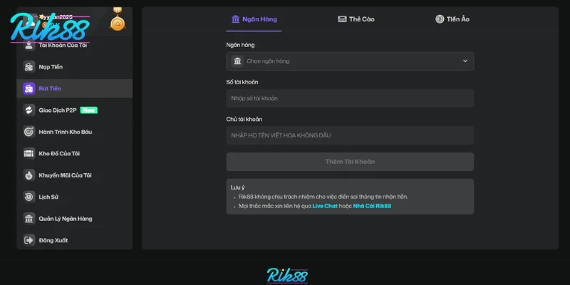 Lệnh rút tiền Rik88 được xử lý nhanh chóng